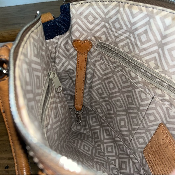 Brighton // archer domed satchel navy blue & tan pebble leather shoulder purse - Picture 8 of 9